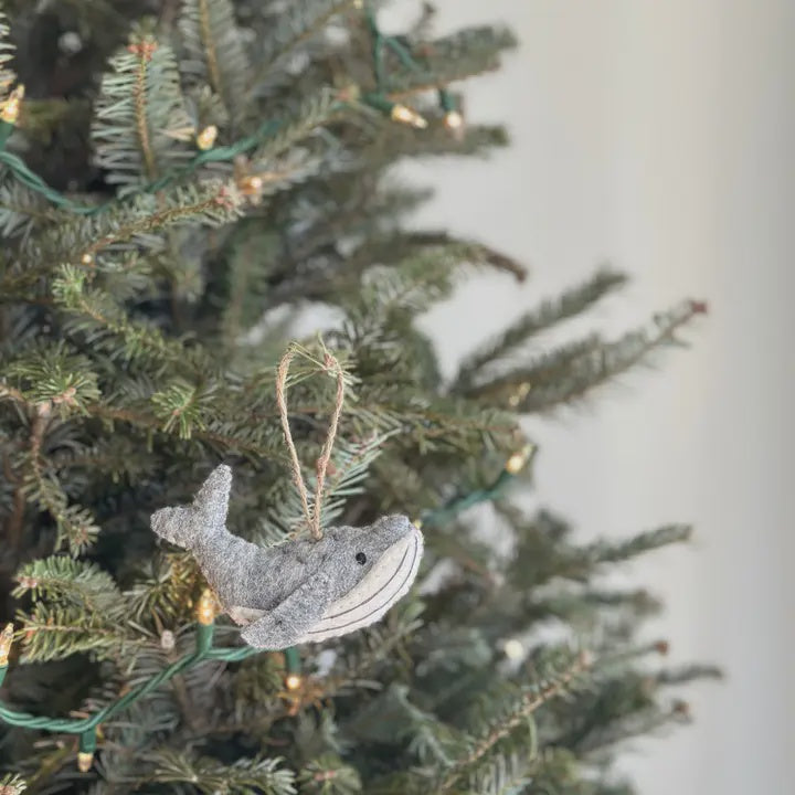 Felted Humpback Whale Ornament - Light Gray