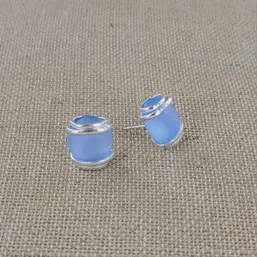 Cultured Sea Glass Post Earring Light Cobalt