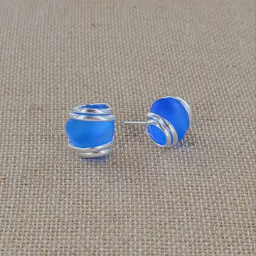 Cultured Sea Glass Post Earring  Cobalt