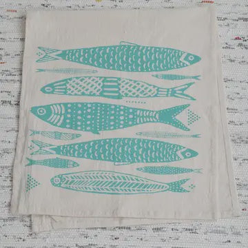 Sardines Tea Towel in Mint Green