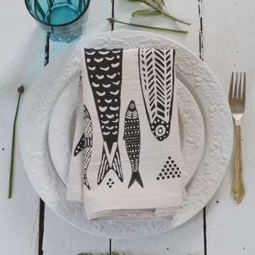 Sardines Tea Towel in Black