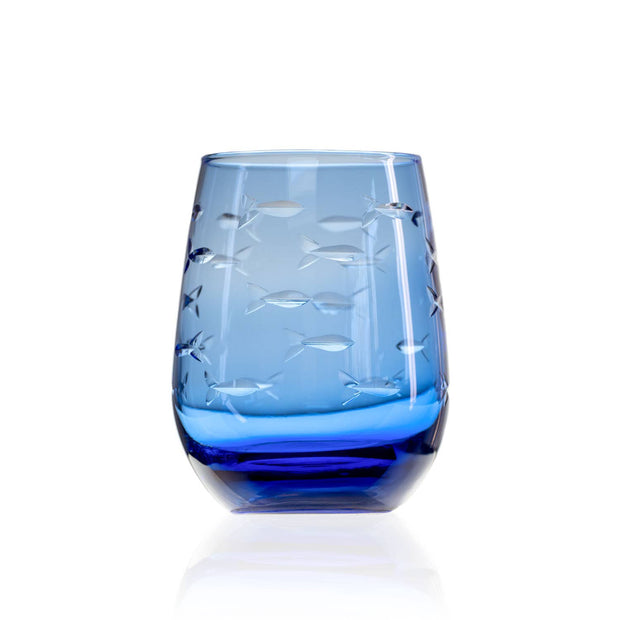 School of Fish 15oz Blue Stemless Wine Tumbler Glass