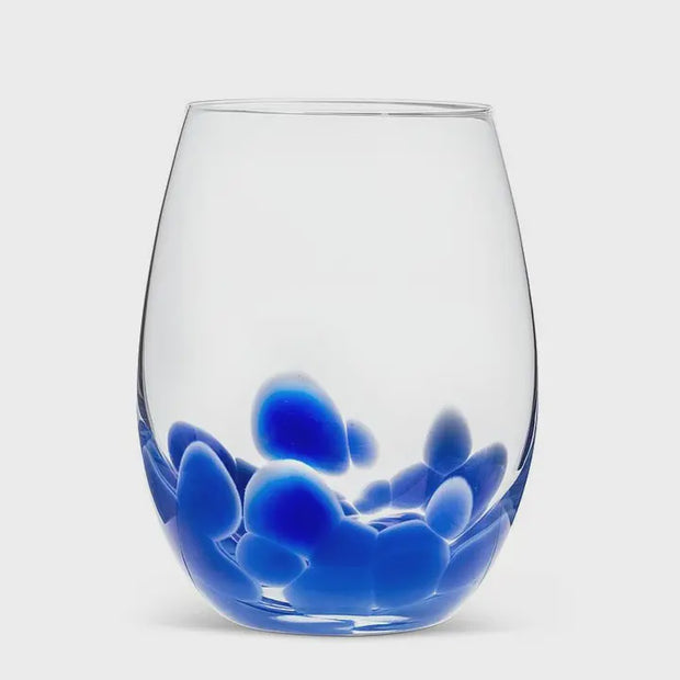 Fused Dots Stemless Wine Glass - Blue