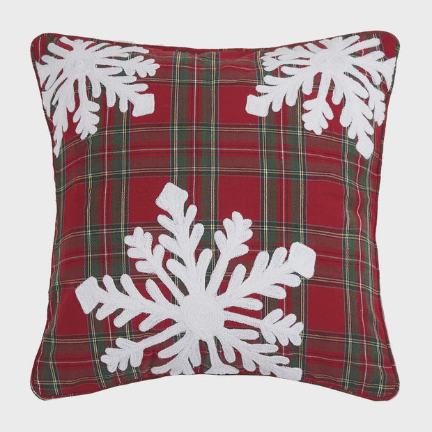 Plaid Snowflake Embroidered Pillow