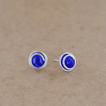 Sea Glass Round Post Earring Cobalt