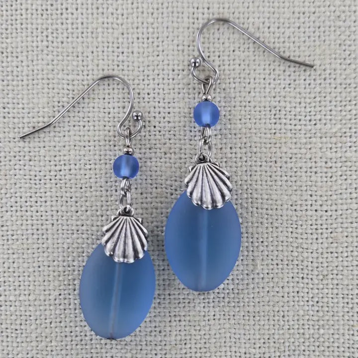 Sea Glass Shell Earring Lt Sapphire
