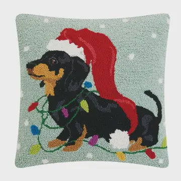 Christmas Dachshund w/Long Hat Hook Pillow