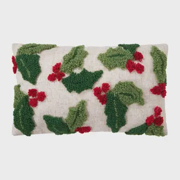 Holly w/Berries Tufted Pillow