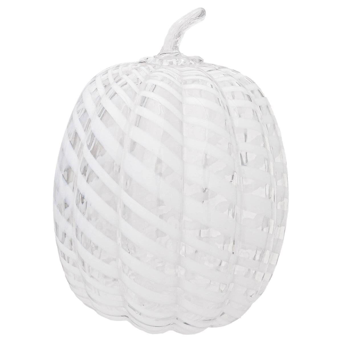 10" White Swirl Glass Pumpkin Large Fall Autumn