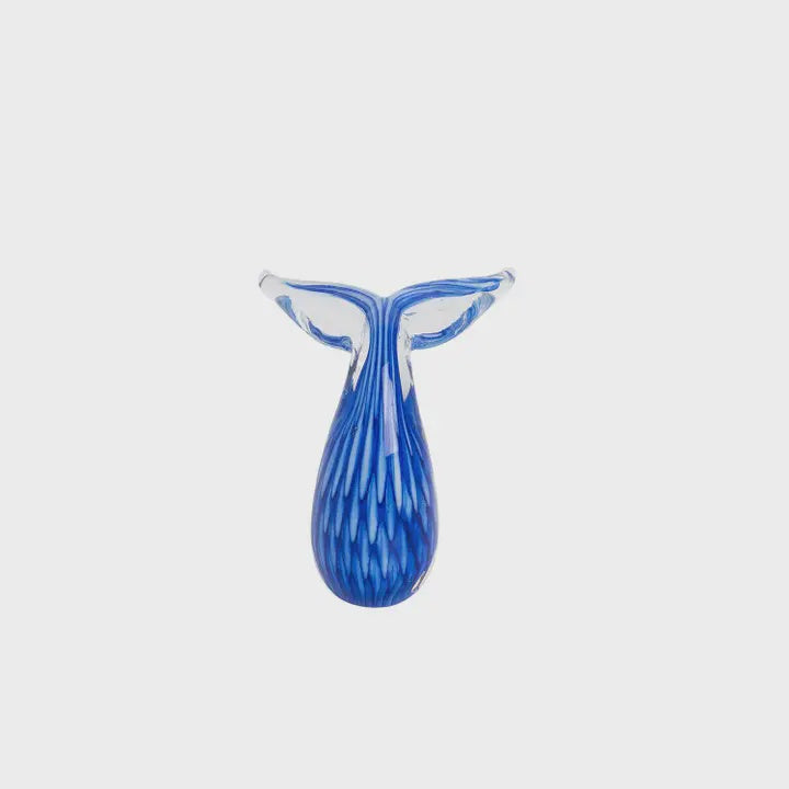 Whale Tail Blue Glass Figurine