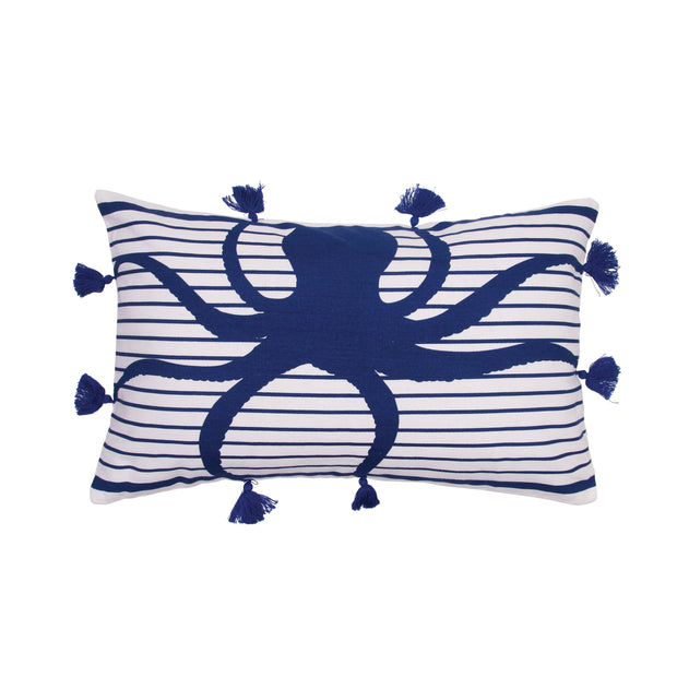 Coastal Indigo Octopus Throw Pillow
