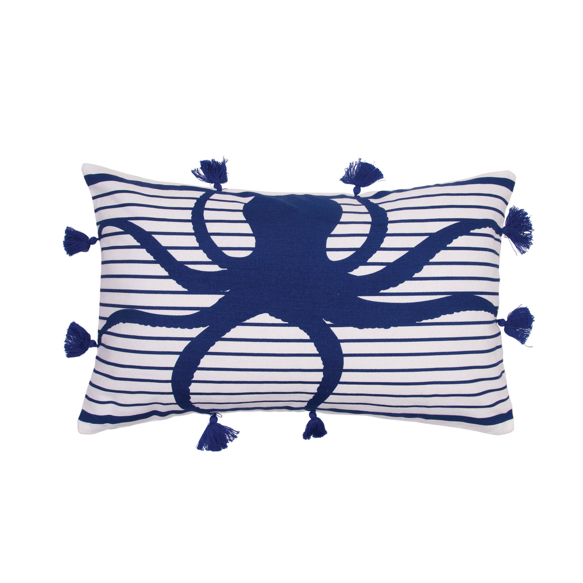 Coastal Indigo Octopus Throw Pillow