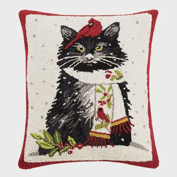 Holiday Cat w/Cardinal hook pillow