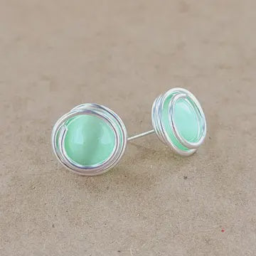 Sea Glass Round Post Earrings Peridot