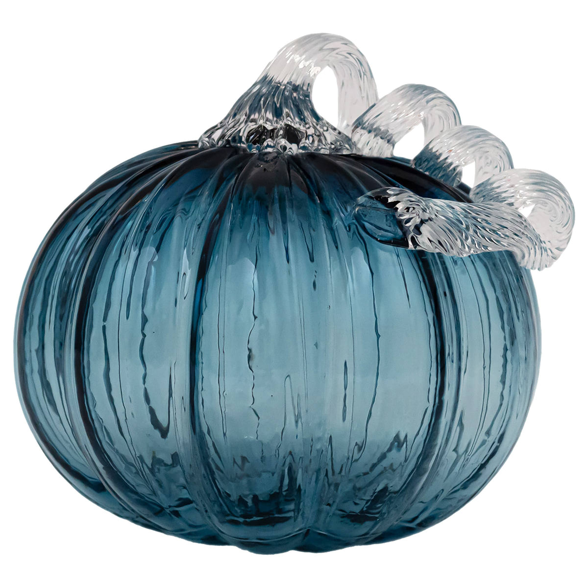 8" Savory Blue Glass Pumpkin Large Fall Autumn