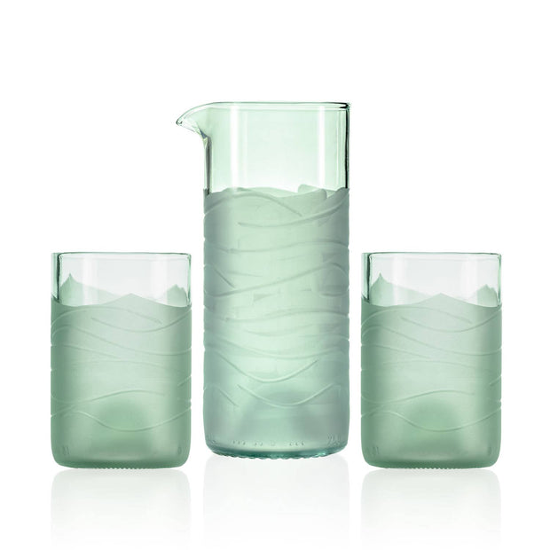Glacier Glass 3pc Set – 16oz Pitcher & 2 Recycled Tumblers