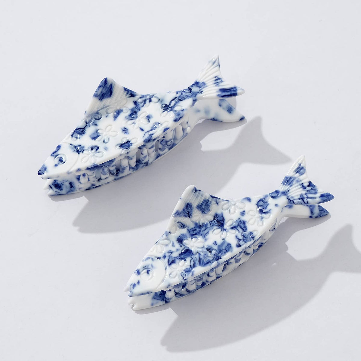 Coastal Blue Floral Fish Claw Clip - Small