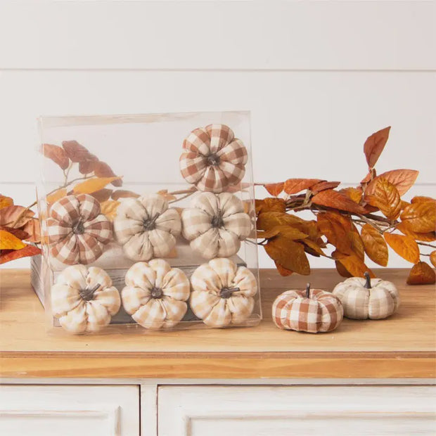 Tan Plaid Mini Pumpkins