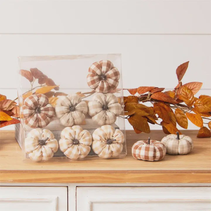 Tan Plaid Mini Pumpkins