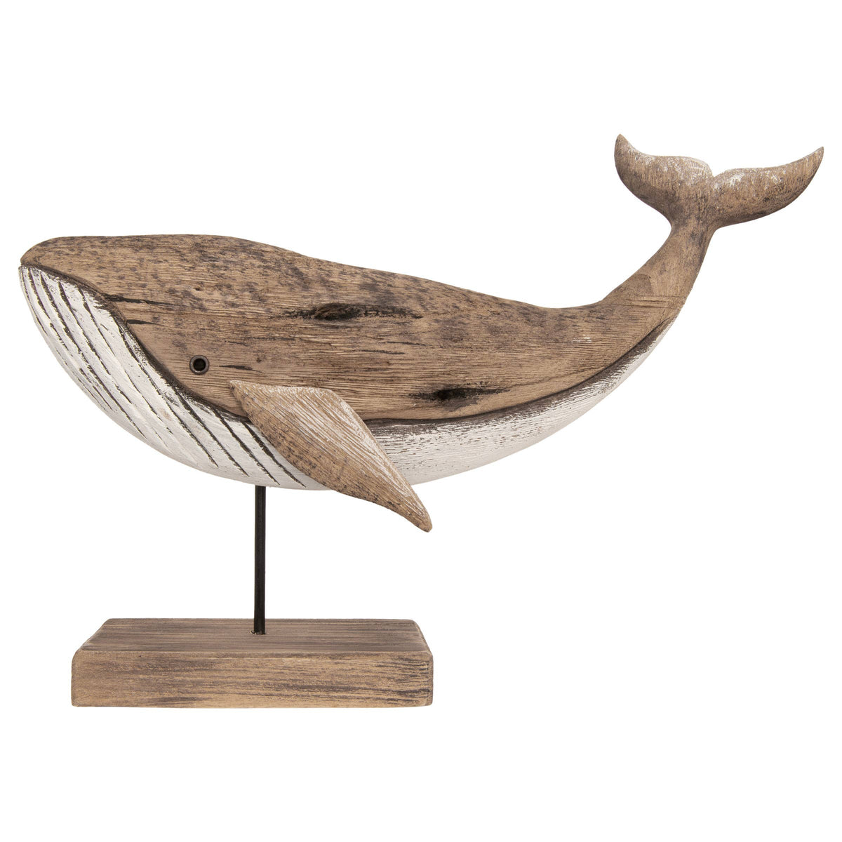 9.5" Long Decorative Wood Whale On Stand