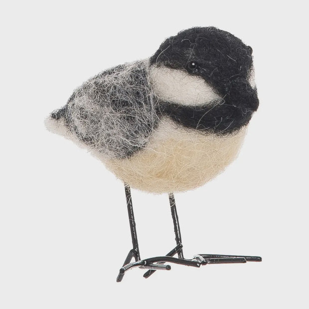 Christmas Chickadee Bird Wool Ornament