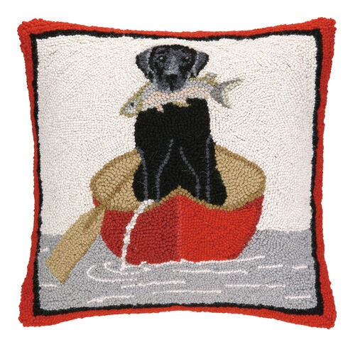 Black Lab In A Canoe Pillow