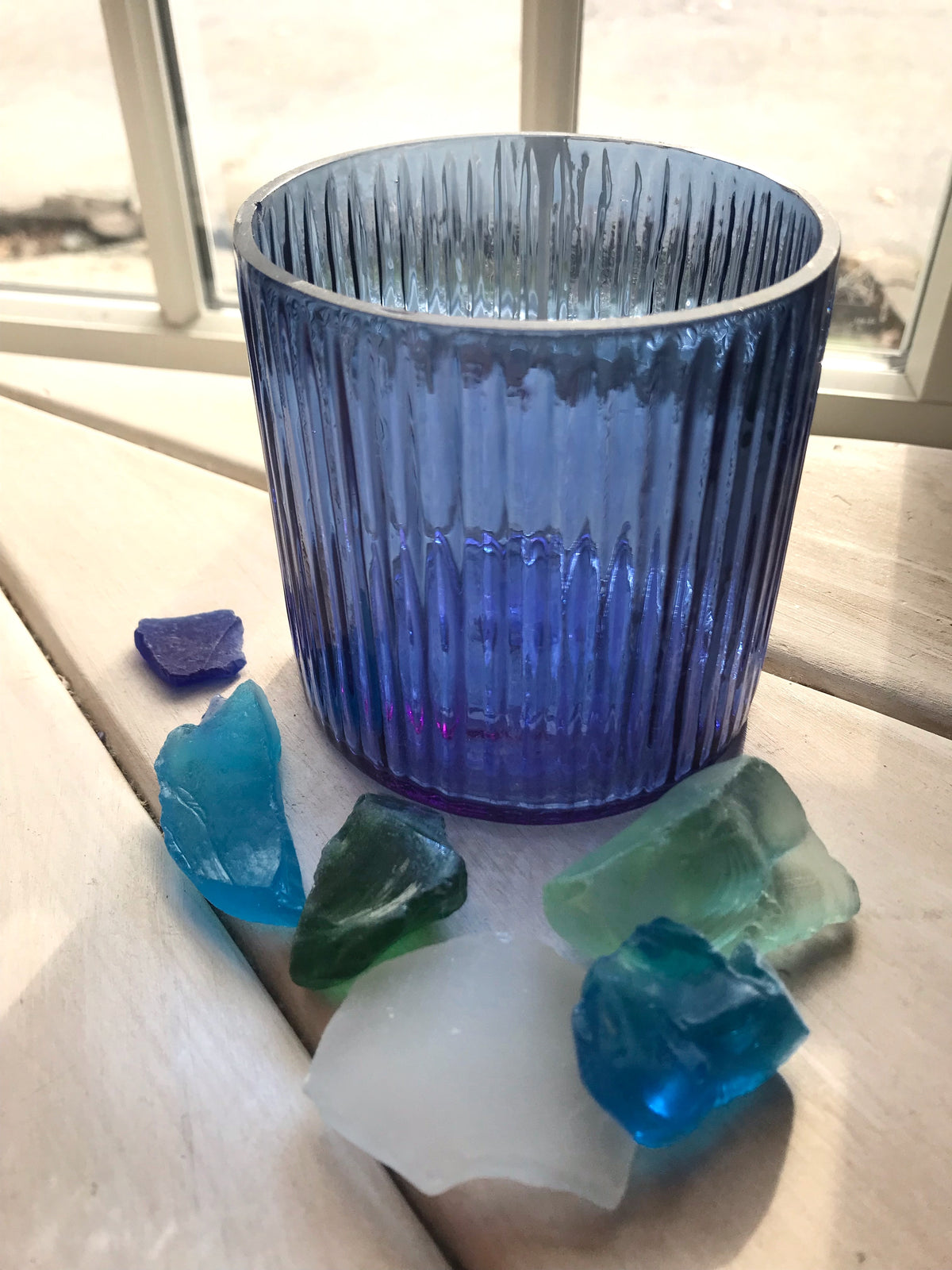 Sea Glass Ribbed Votive Candle Holder