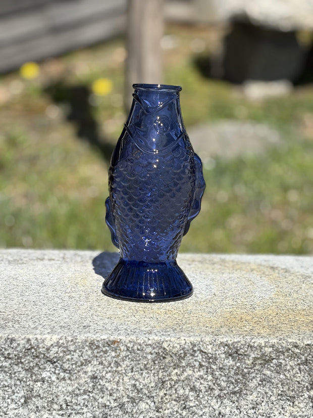 Fish Blue Glass Vase