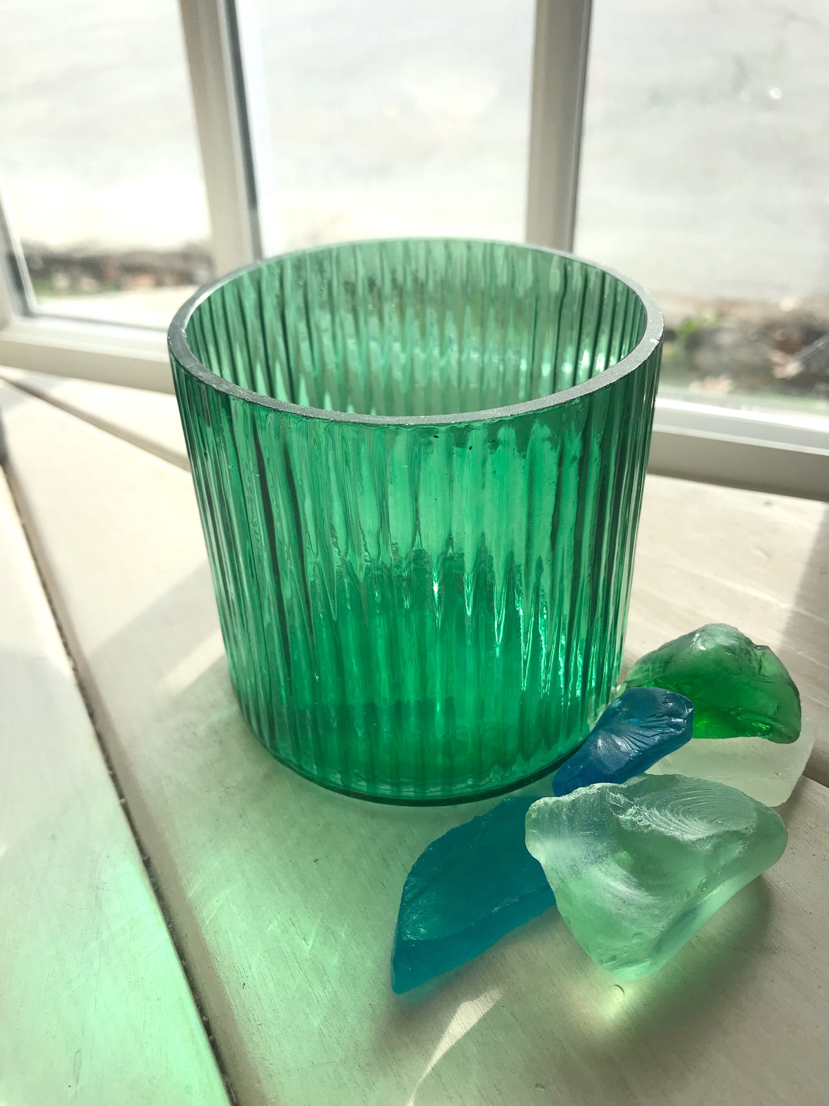 Sea Glass Ribbed Votive Candle Holder