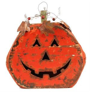 Wood Tin Pumpkin Jack-O-Lantern 24.5"