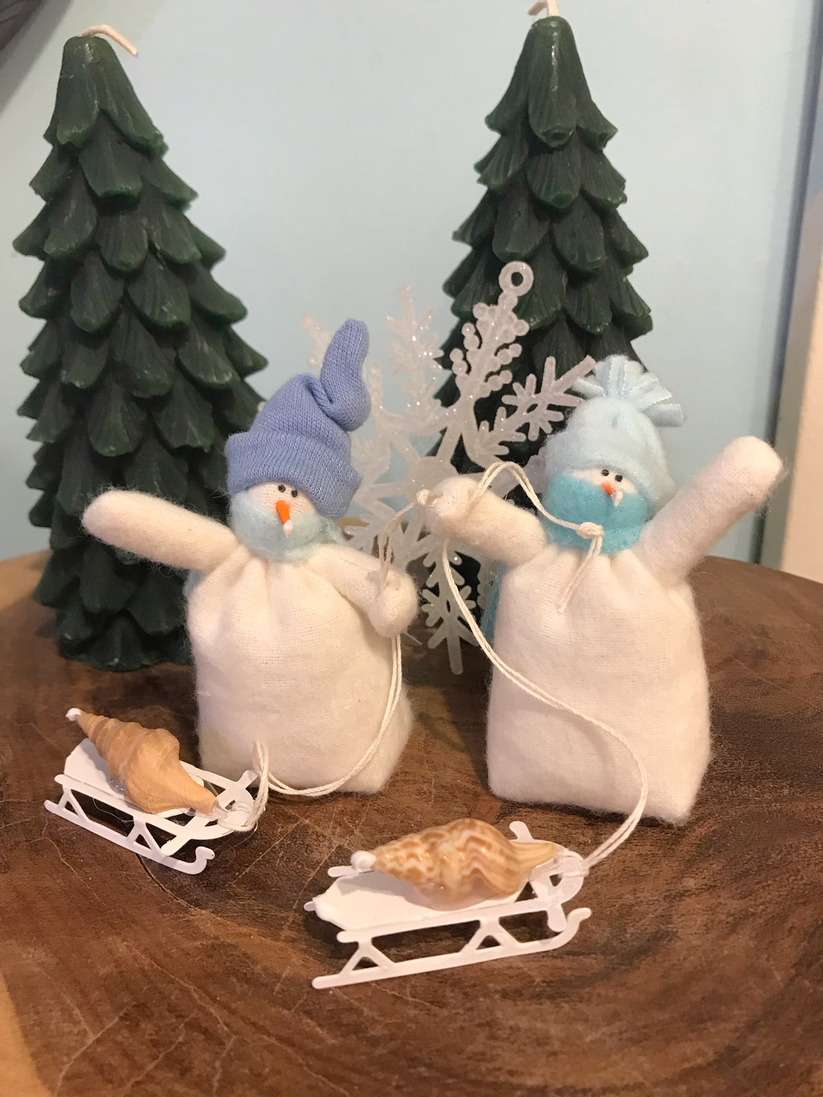 Little SnowFolk with Shell on Sled