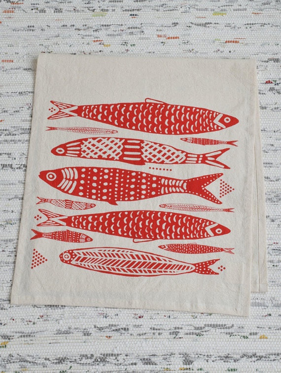 Sardines Tea Towel in Red
