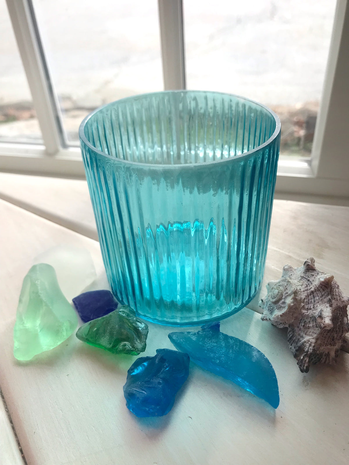 Sea Glass Ribbed Votive Candle Holder