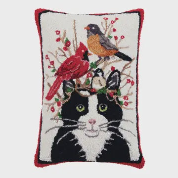 Winter Cat And Birds Hook Pillow Mary Lake Thompson