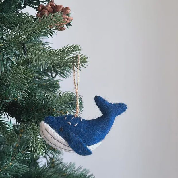 Felted Humpback Whale Ornament - Navy Blue