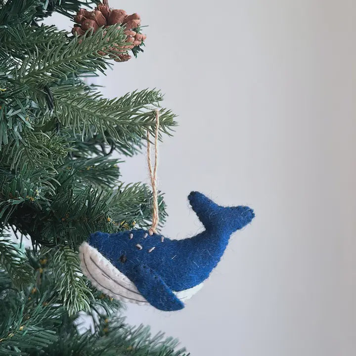 Felted Humpback Whale Ornament - Navy Blue