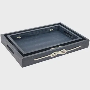 Nautical Rope Wood Trays Navy Small