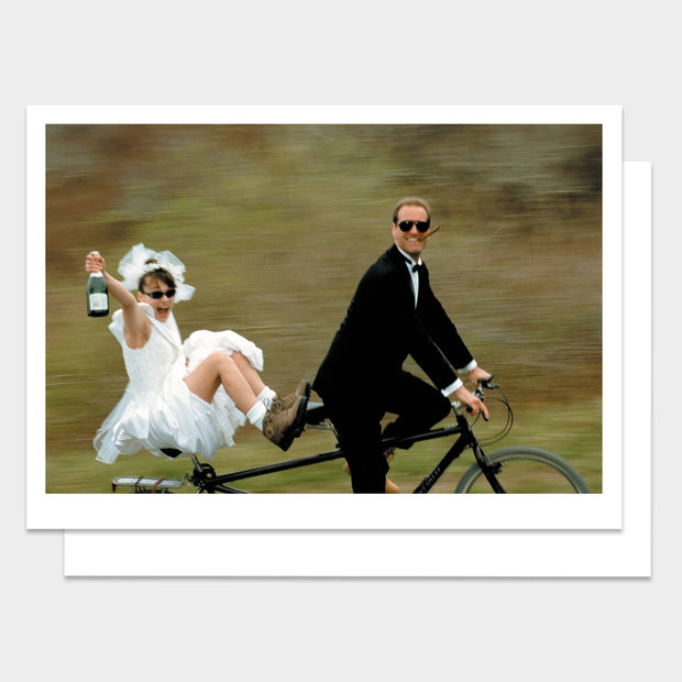 Newlyweds on Bike Wedding Greeting Card