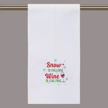 Snow Is Falling Wine Embroidered Kitchen Towel