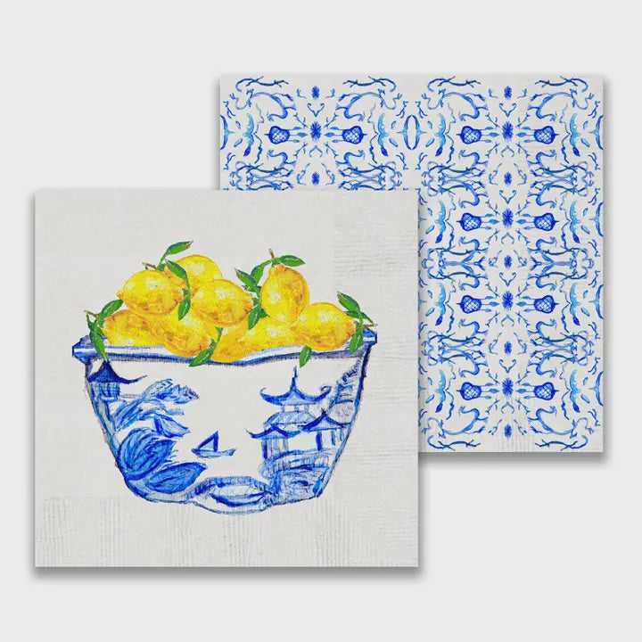 Blue and White Bowl with Lemons Cocktail Napkin