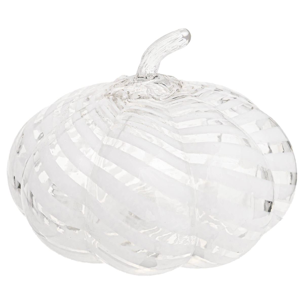 7" White Swirl Glass Pumpkin Small Fall Autumn