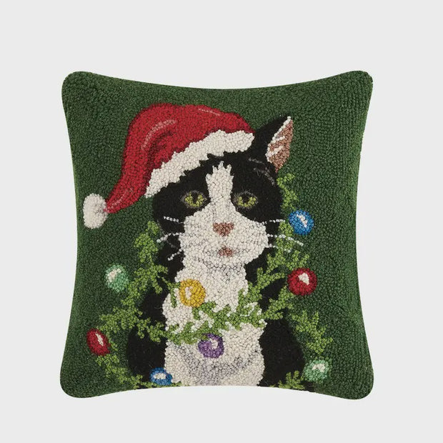 Holiday Cat Wrap Ornamt Wool/Cotton Hook Pillow