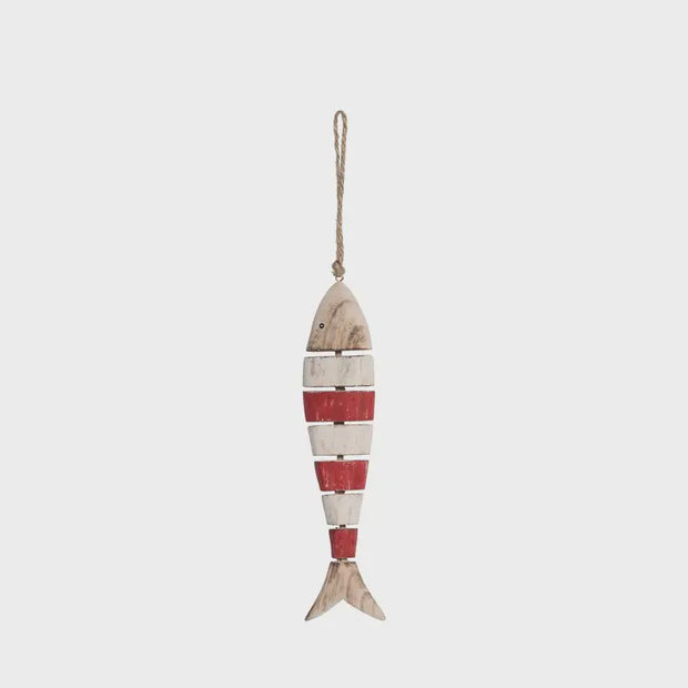 Christmas Striped Red Fish Wood Ornament