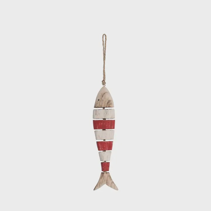 Christmas Striped Red Fish Wood Ornament
