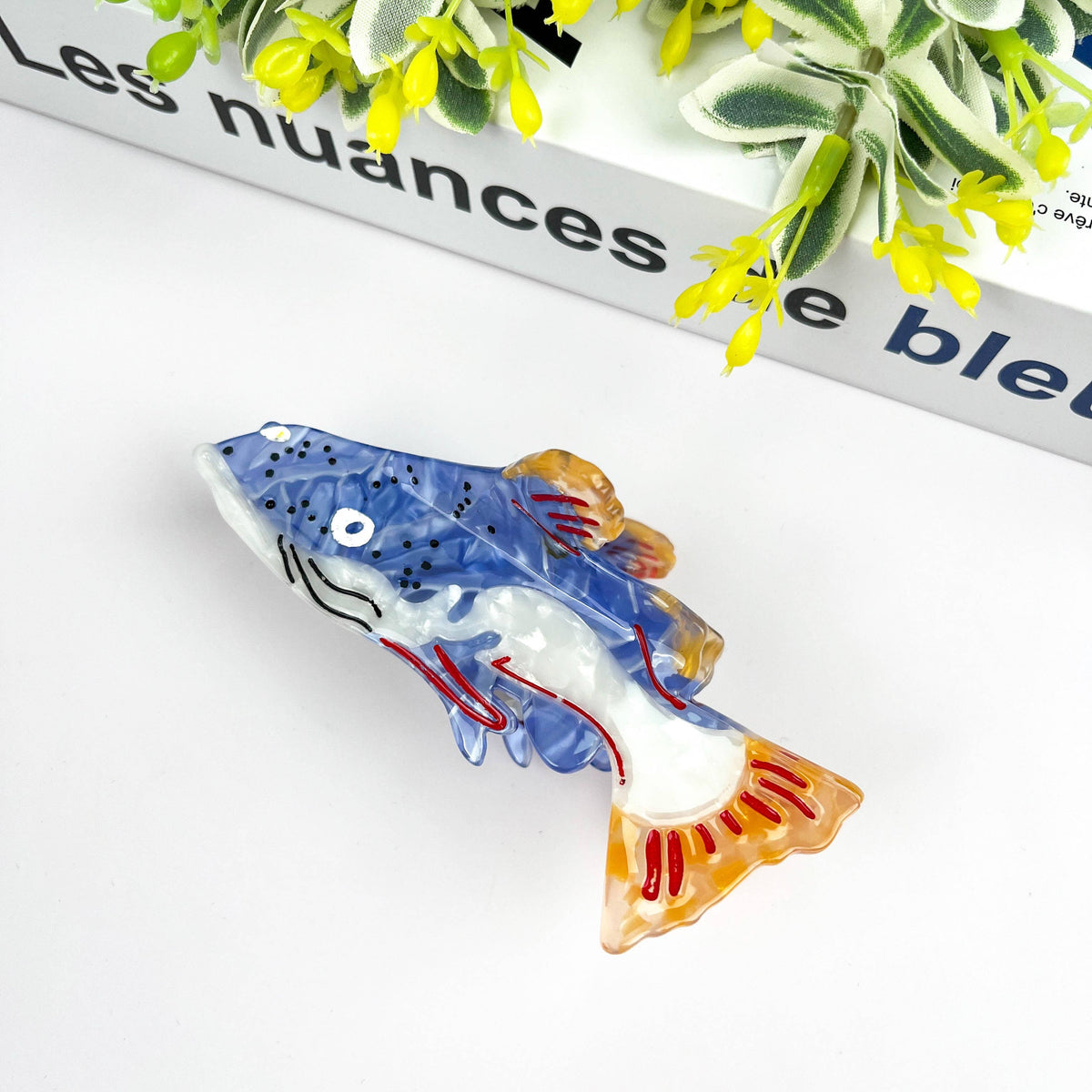 Blue and White Trout Hair Clip,Acetate Fish Hair Claw