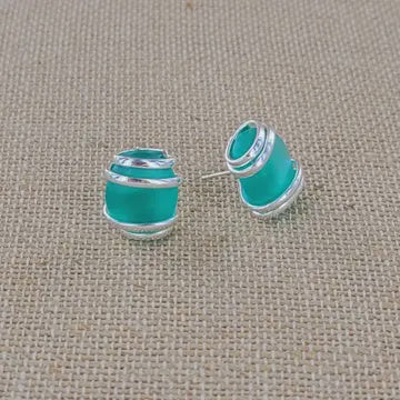 Cultured Sea Glass Post Earring  Green