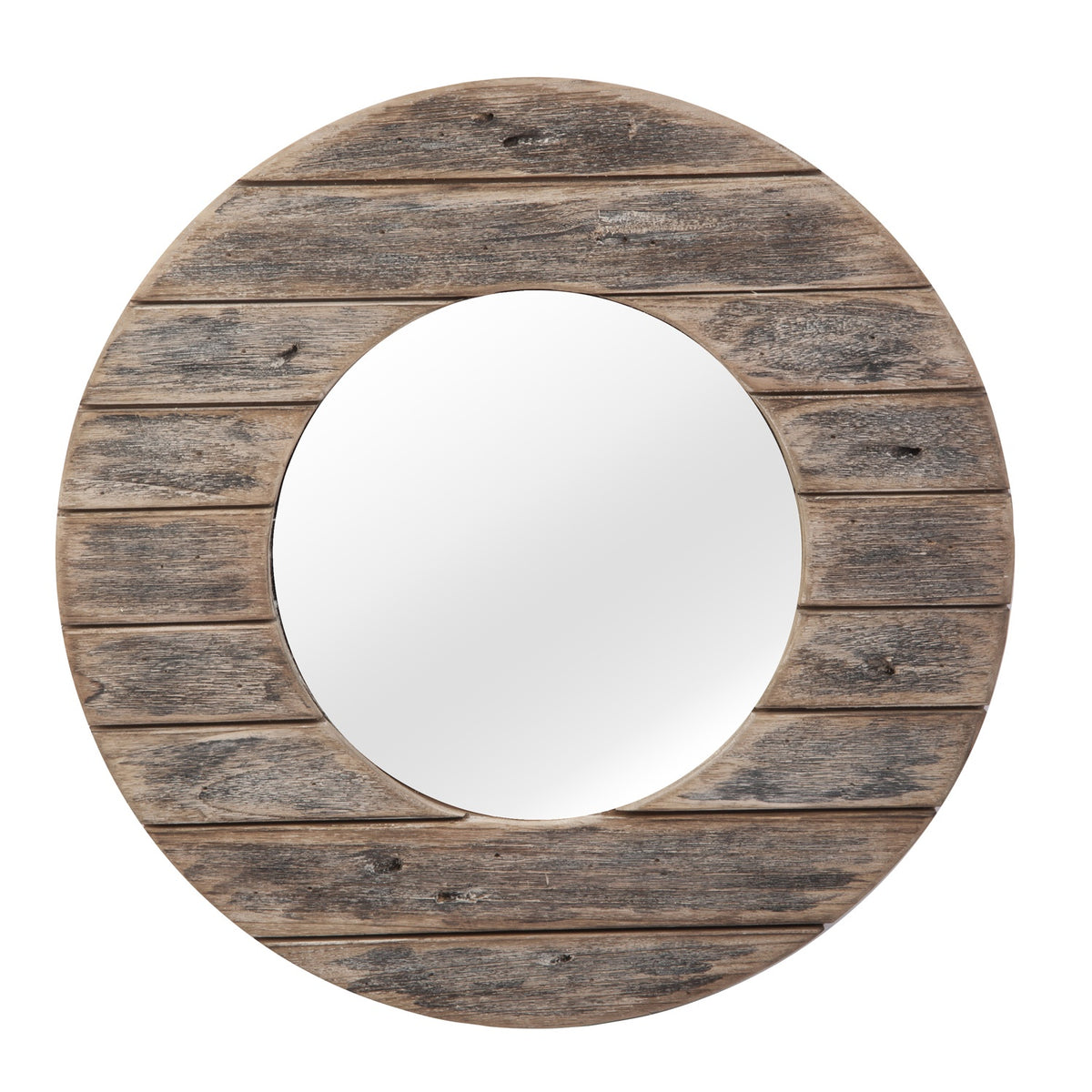 Wood Plank Round Mirror