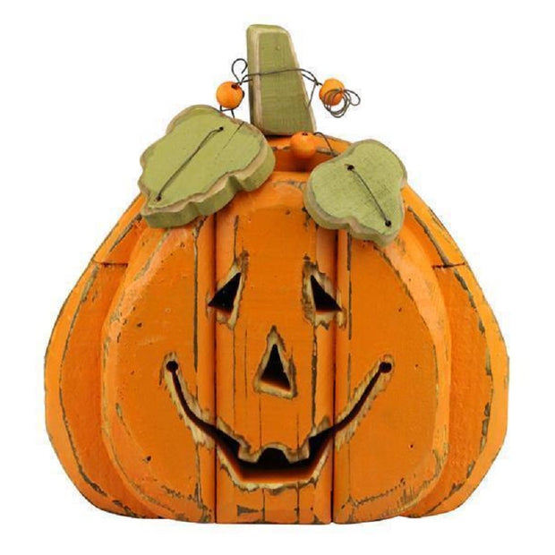 Orange Wood Jack-O-Lantern