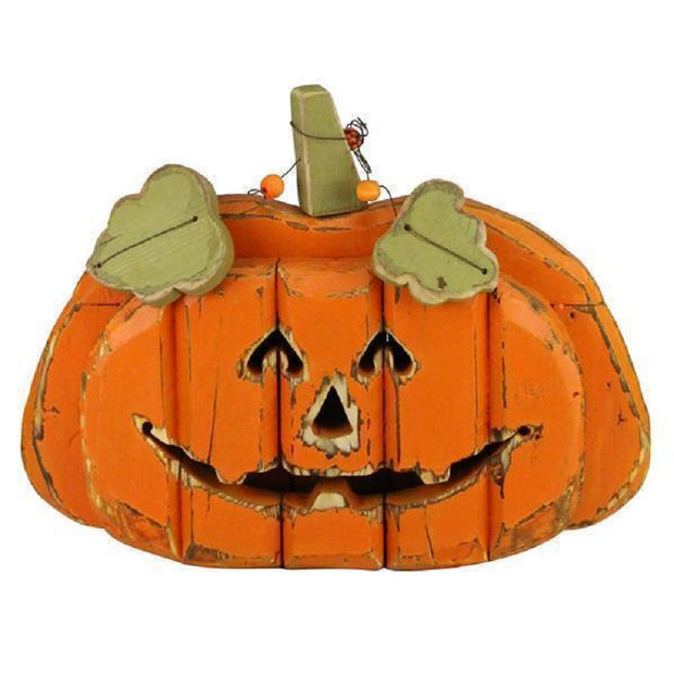 Short Orange Wood Jack-O-Lantern